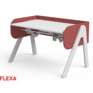 WOODY Állítható magasságú asztal, dönthető asztallappal, fehér színben, piros színű kerettel