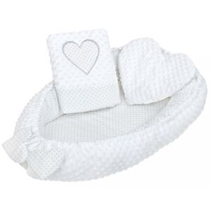 New Baby luxus minky babafészek párnával és paplannal - Szívecske, pöttyös fehér