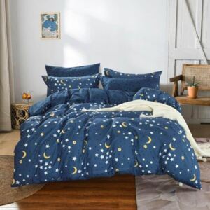 Pamut ágynemű kék színben hold és csillagokkal