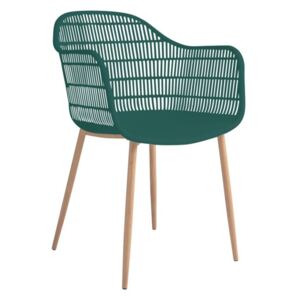 Modern műanyag karfás szék, sötétzöld - FRACTION