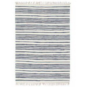 Kék és fehér, kézzel szőtt pamut Chindi szőnyeg 80 x 160 cm