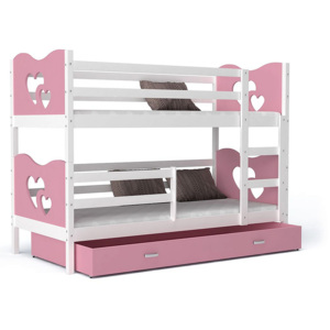 FOX Color emeletes ágy, 190x80 cm, fehér/rózsaszín - srdiečka