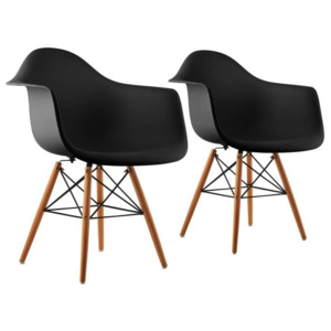 OneConcept Bellagio, fekete, kagylóüléses szék, 2 darabos készlet, retro, PP ülőke, nyírfa