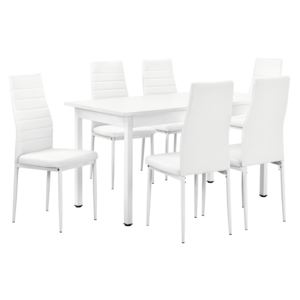 [en.casa]® Étkezőgarnitúra étkezőasztal 6 székkel 140 x 60 cm műbőr fehér 6 személyes konyhai asztal Turku