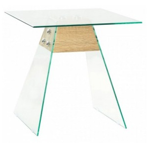 Tölgyfa színű MDF/üveg kisasztal 45 x 45 x 45 cm