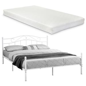 [en.casa]® Franciaágy Split hideghab matrac 140 x 200 cm fémkeretes vintage ágykeret design ágy fehér