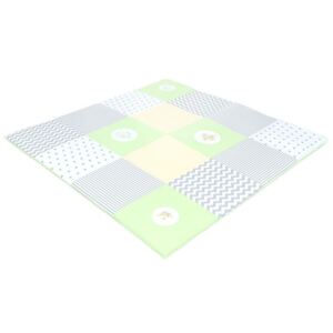 Prémium patchwork játszószőnyeg - Macik, csillagok- szürke, zöld 160x160