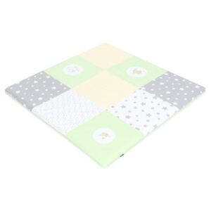 Prémium patchwork játszószőnyeg - Macik, csillagok- szürke, zöld 120x120