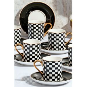 12 darabos kávéscsésze készlet fehér-fekete-arany
