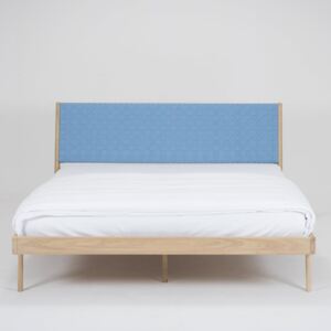 Fawn tömör tölgyfa ágy kék támlával, 180 x 200 cm - Gazzda