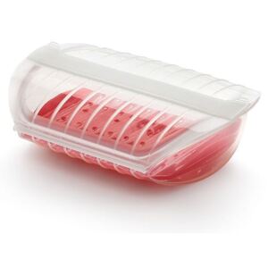Steam Case átlátszó szilikon sütőedény piros tálcával, 3-4 adaghoz - Lékué