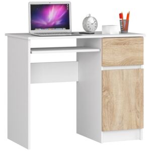Baures PIKSEL íróasztal, fehér, sonoma színben, jobb oldali fiókkal és szekrénnyel