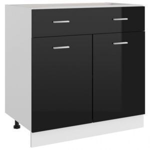 Magasfényű fekete forgácslap fiókos alsószekrény 80x46x81,5 cm
