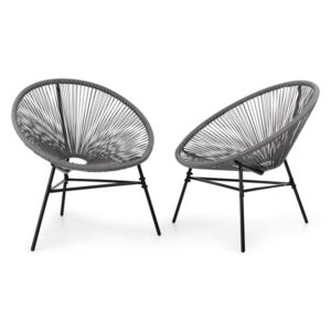 Blumfeldt Las Brisas Chairs, kerti székek, 2 darabos szett, retró stílus, 4 mm-es fonat, szürke