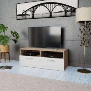 Tölgyfa|fehér színű faforgácslap TV szekrény 95 x 35 x 36 cm