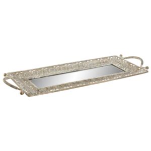 LD-155016-k - Tálca Fém Üveg 56X21,5X5,5 Virágos Népies