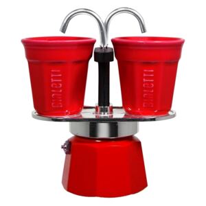 Bialetti Mini Express 2 személyes kotyogós kávéfőző 2 db csészével, piros - 7303