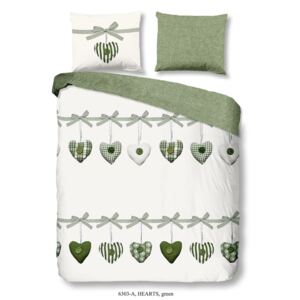 Hearts zöld-fehér kétszemélyes pamut ágyneműhuzat garnitúra, 200 x 200 cm - Good Morning