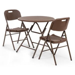 Blumfeldt Burgos, asztal + 2 szék, acél csövek, HDPE rattan imitáció, összecsukható