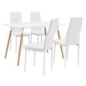 [en.casa]® Étkezőasztal 120 x 70 cm 4 székkel design konyhai asztal műbőr étkezőszék fehér Celine