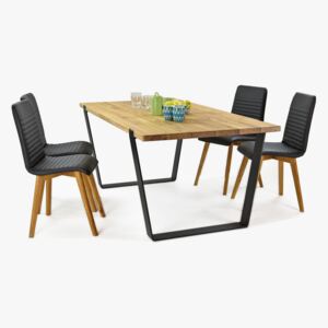 Étkezőszett indusztriális stílusban, tömörfa Medved asztal és bőr Arosa székek - 4 darab