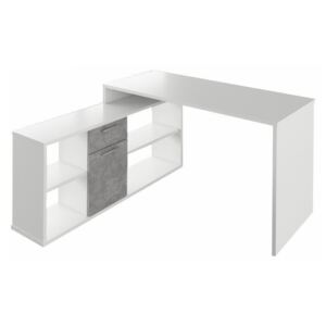 Sarok íróasztal, fehér|beton, NOE NEW