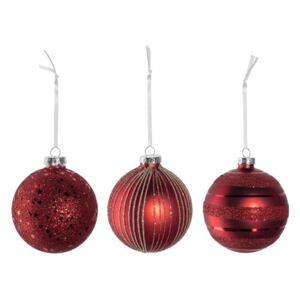 DECORA karácsonyfa gömb 8cm szett 3részes, glitteres piros - Leonardo