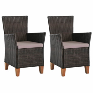 2 db barna polyrattan kültéri szék párnával