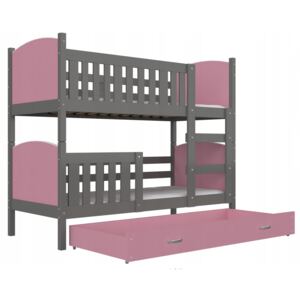 Marobútor Denisz Grafit Color MDF emeletes ágy 190x80 Szín: Rózsaszín