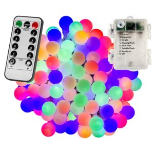 Kültéri LED elemes fényfüzér gömb izzókkal - 5m - 50 LED, színes