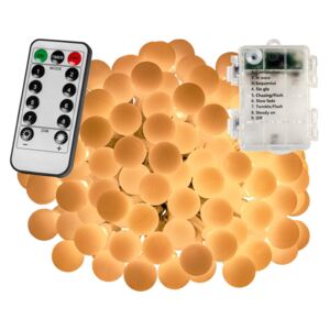 Kültéri LED elemes fényfüzér gömb izzókkal - 5m - 50 LED, meleg fehér