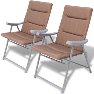 2 db barna összecsukható acél kerti szék párnával