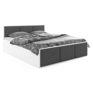 SANTOS kárpitozott ágy, 120x200, fehér/szürke + fémkeretes ágyrács + matrac