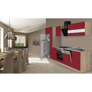 Hagen310 konyhabútor sütő-, hűtő-, mosogatógép beépítő szekrénnyel, kamraszekrénnyel Sonoma - Bordó