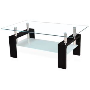 Corium® Dohányzóasztal üveg Torontó design polcos nappali asztal 100 x 50 cm fekete