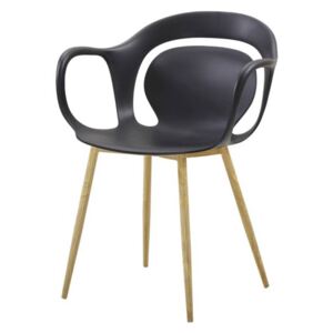 Modern műanyag karfás szék, fekete - BRUME