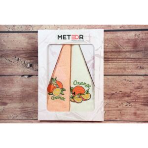 Konyhai törlőkendők ajándékcsomagolásban ORANGE-METEOR (2 db 60x60 cm) - narancssárgás-krémszín