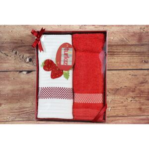 Konyhai törlőkendők ajándékcsomagolásban EPER-MIMOZA (2 db 50x70 cm) - fehéres-piros