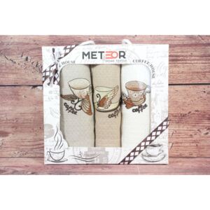 Konyhai törlőkendők ajándékcsomagolásban COFFEE-METEOR (3db 40x60cm) - barnás-bézs