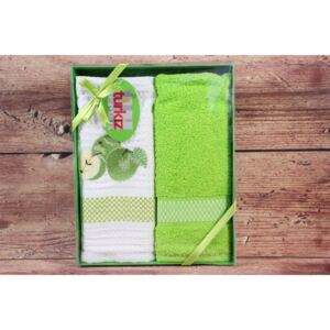 Konyhai törlőkendők ajándékcsomagolásban ALMÁK-MIMOZA (2 db 50x70 cm) - fehéres-zöld