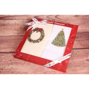 Konyhai törlőkendők (2db - 50x70 cm) karácsonyi mintás 5. ajándékcsomagolásban - fehér