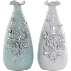 Terrakotta váza domború virág díszítésű két színben / Kék