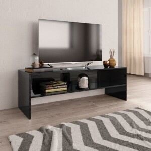 Magasfényű fekete forgácslap TV-szekrény 120 x 40 x 40 cm