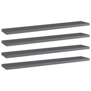 VidaXL 4 db magasfényű szürke forgácslap könyvespolc 60 x 10 x 1,5 cm