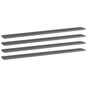 VidaXL 4 db magasfényű szürke forgácslap könyvespolc 100 x 10 x 1,5 cm