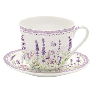 Levendula virágos porcelán reggeliző csésze aljjal Levender field