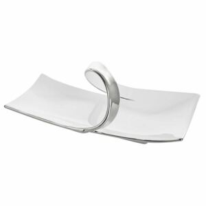 Mika1 dekoratív kerámia tál fehér/ezüst 33,5x18,5x12,5 cm