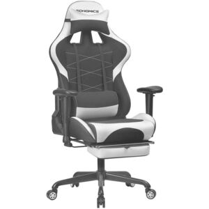 Songmics ergonómikus Irodai/Gamer szék lábtartóval - fekete-fehér
