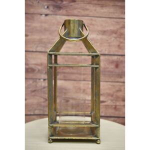 Fém lámpás üveggel (17x17x42,5cm) - arany - vidékies stílusú
