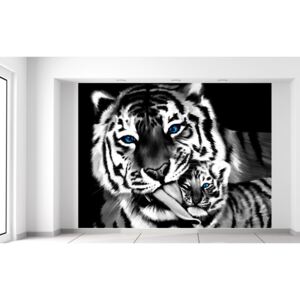 Gario Fotótapéta Feketefehér tigris és kistigris Méretek (sz x m): 200 x 150 cm, Anyag: Latex (ragasztó ingyen)